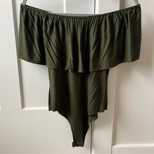 Off-Shoulder Olive Green Bodysuit